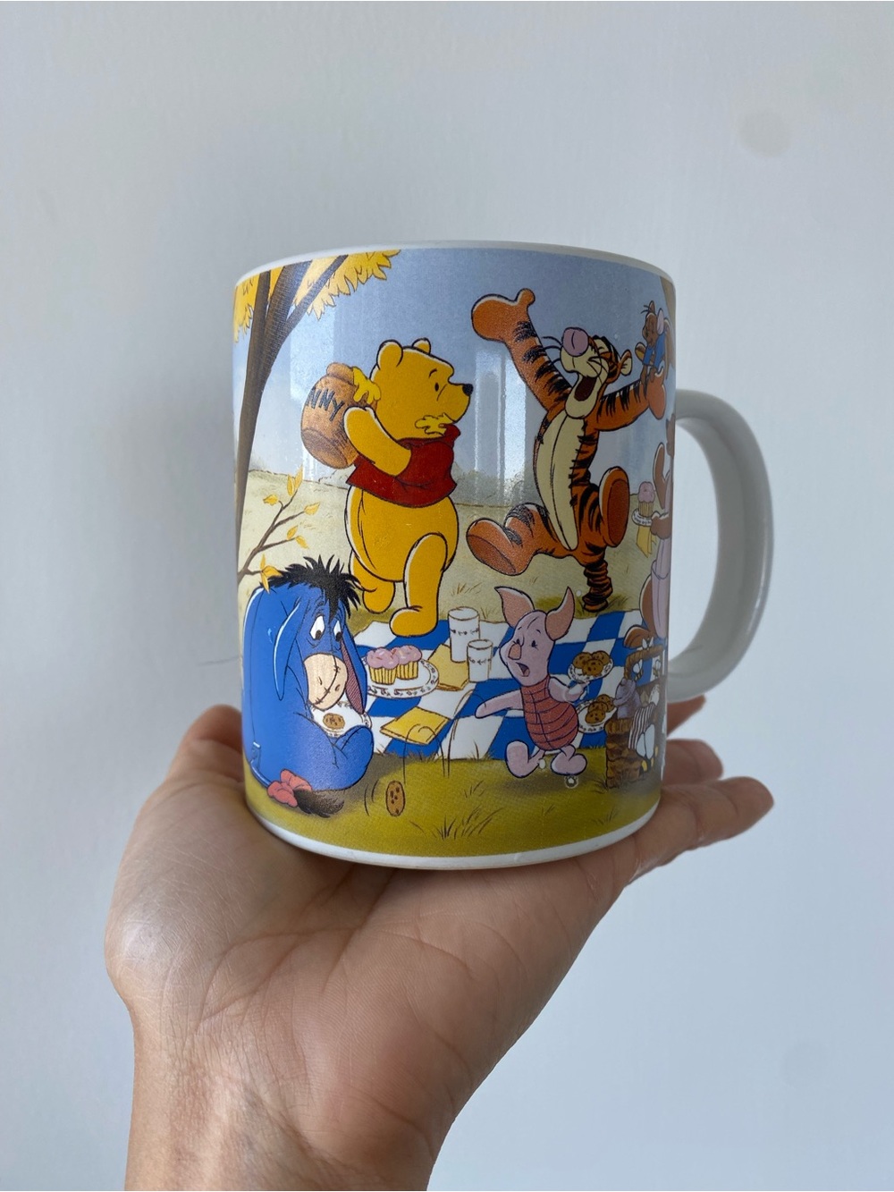 Vintage Disney Winnie the Pooh Picnic Mug 90s Ceramic Coffee Cup Tigger Eeyore